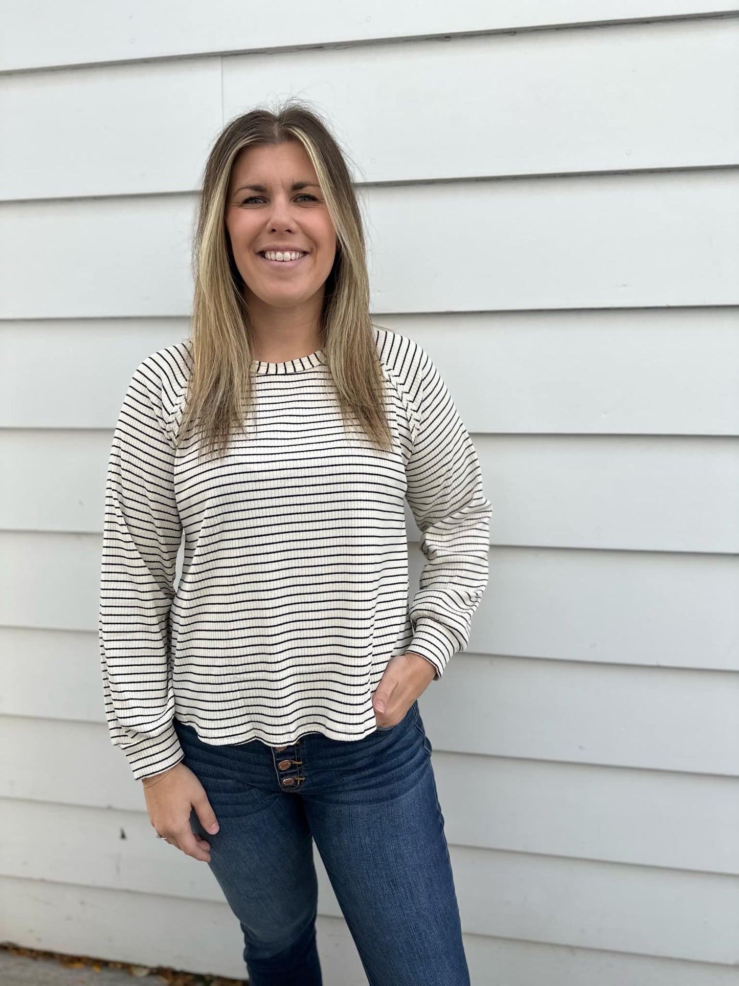 Ivory Striped Knit Top