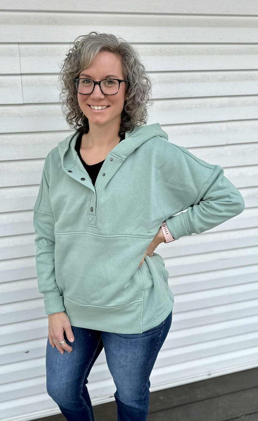 Hooded Button Pullover