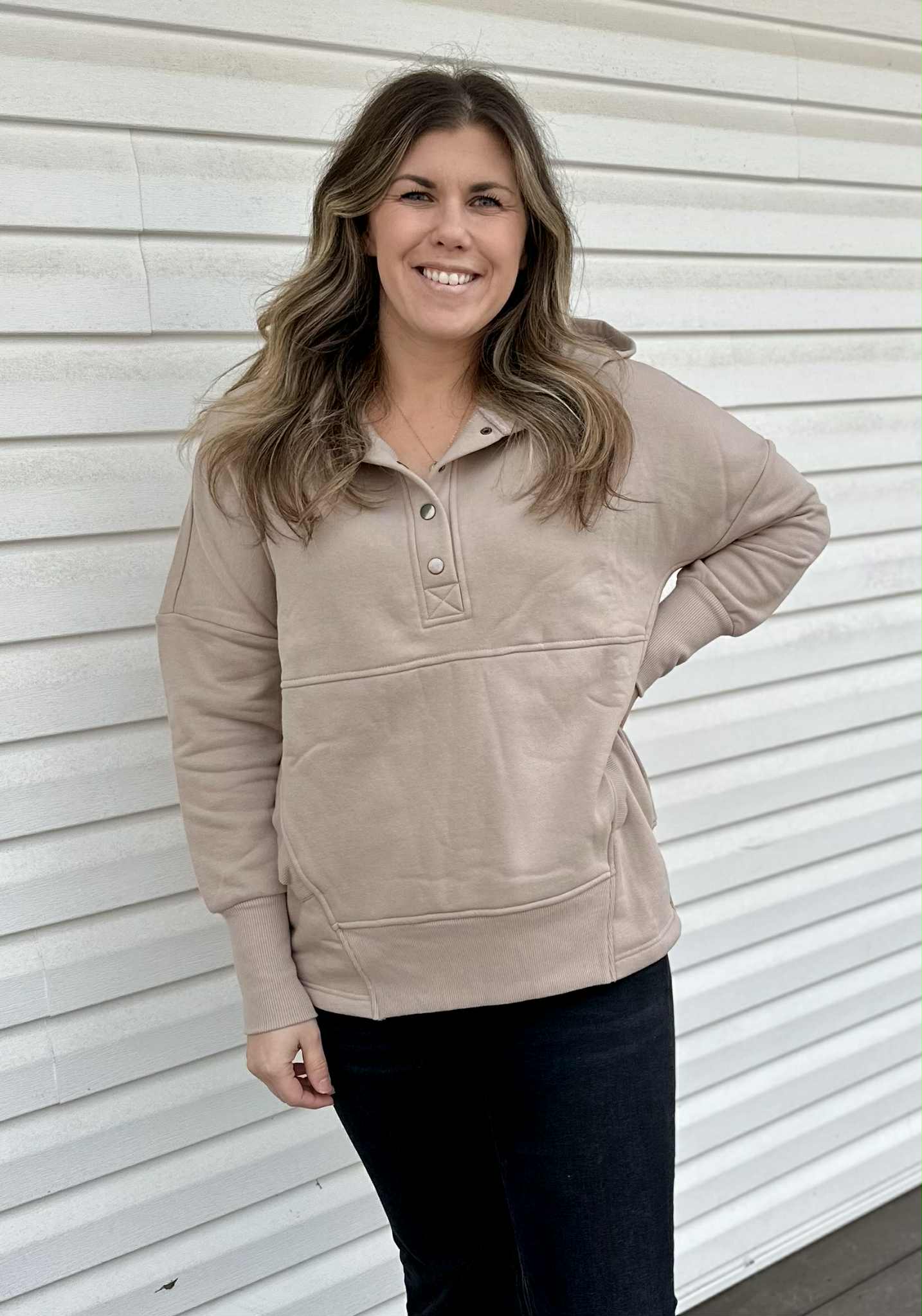 Hooded Button Pullover