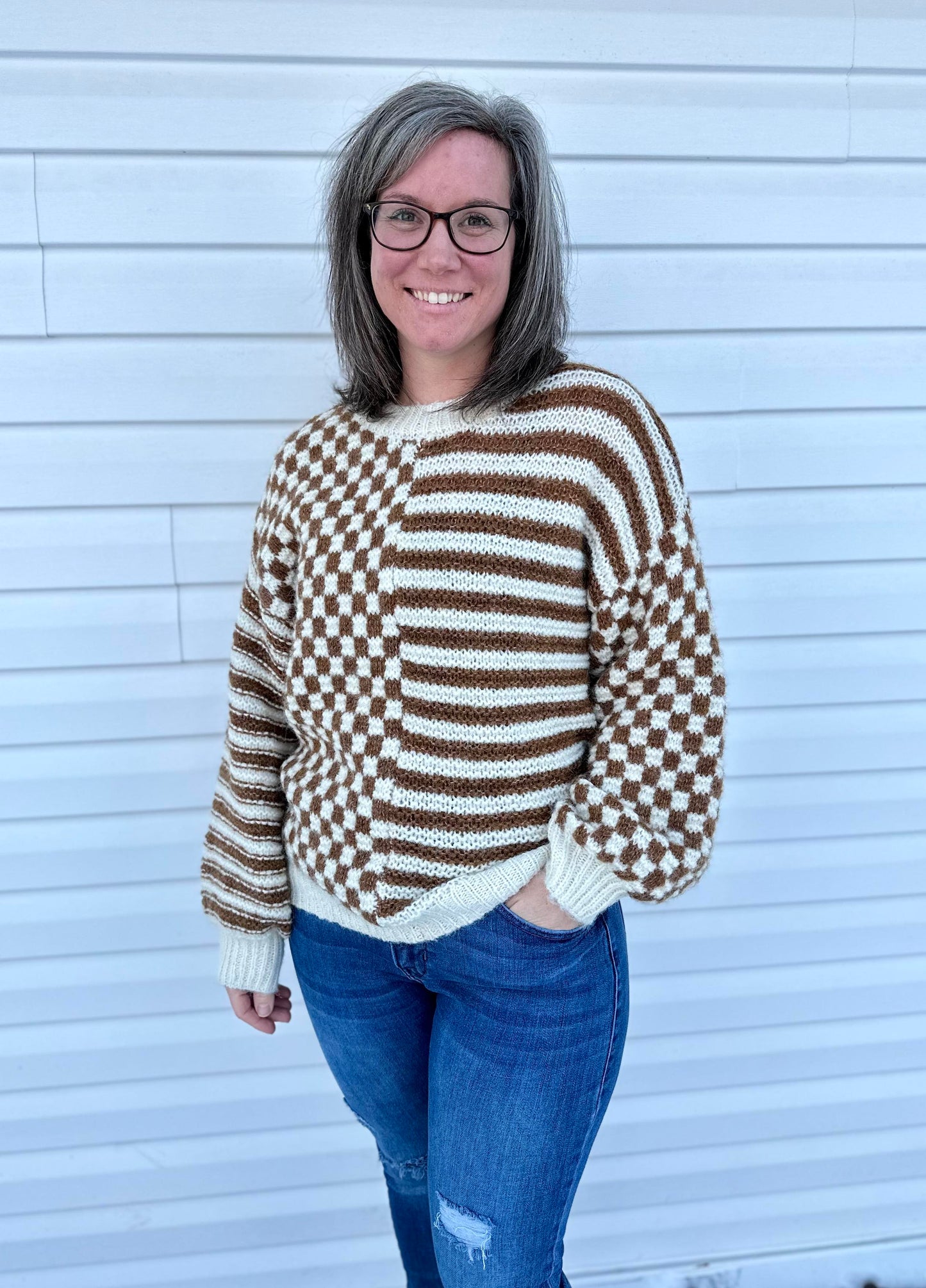 Brown Checkered Sweater