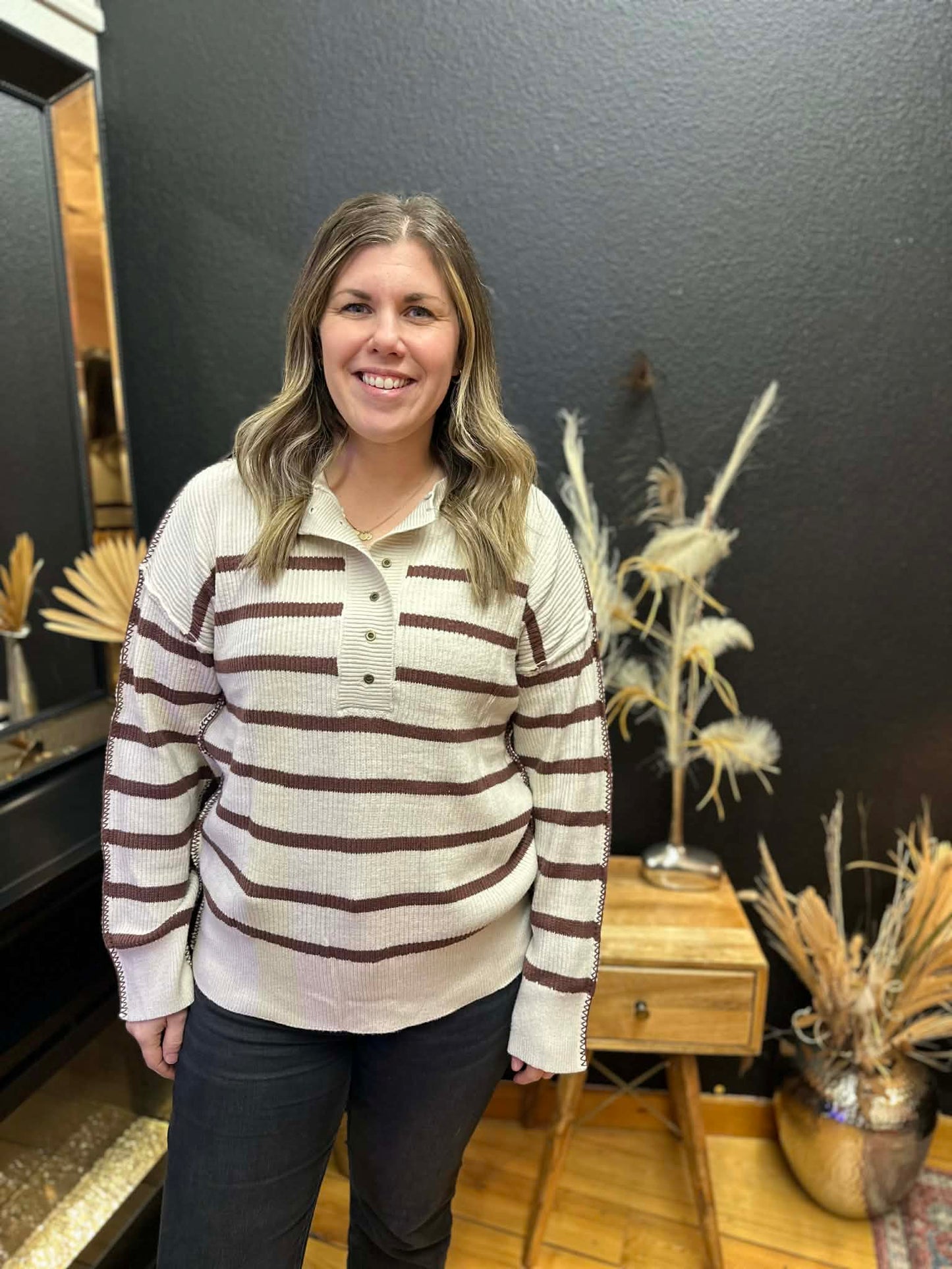 Henley Stripe Sweater